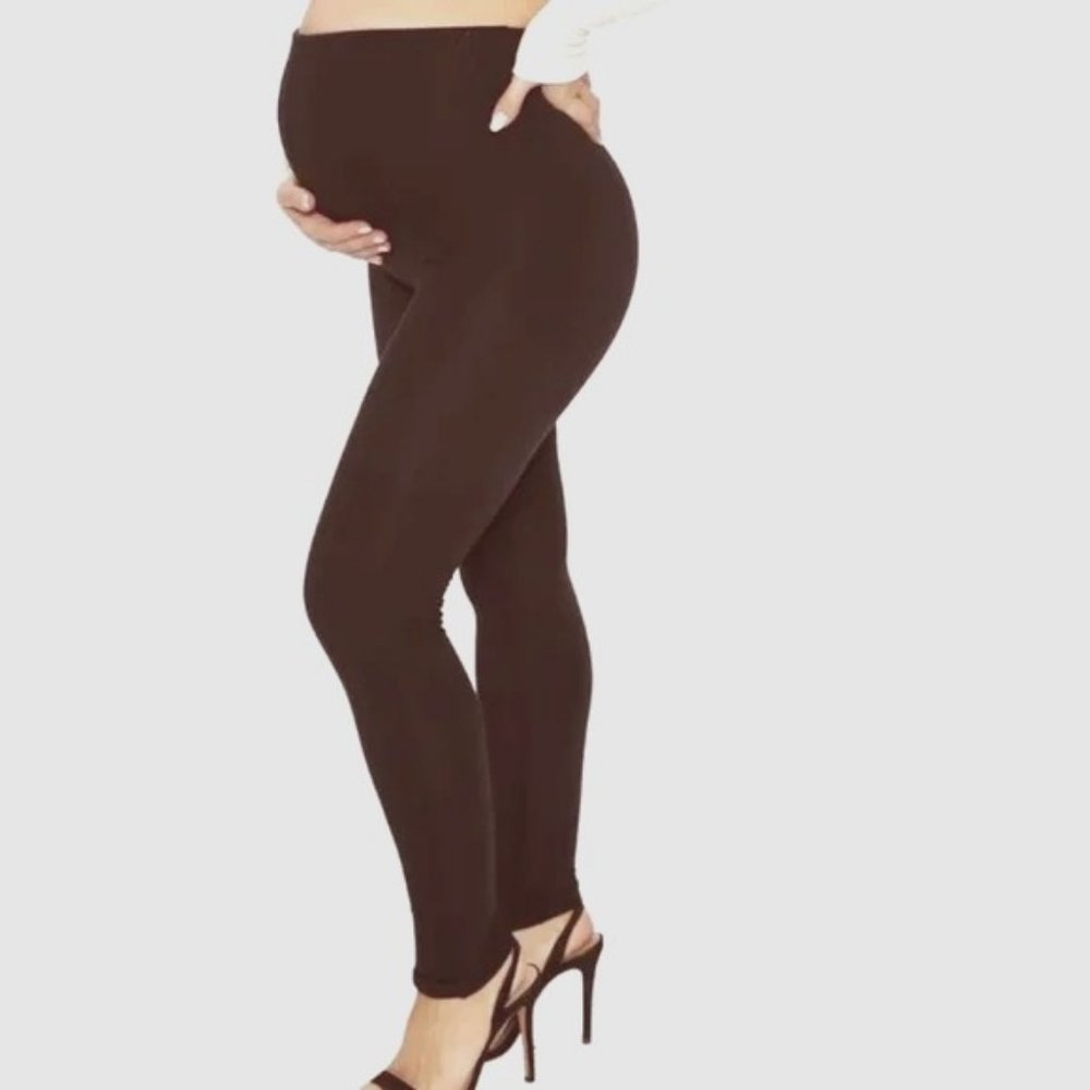 NWT Naked Wardrobe Baby Mama Maternity Leggings Chocolate Brown Size S